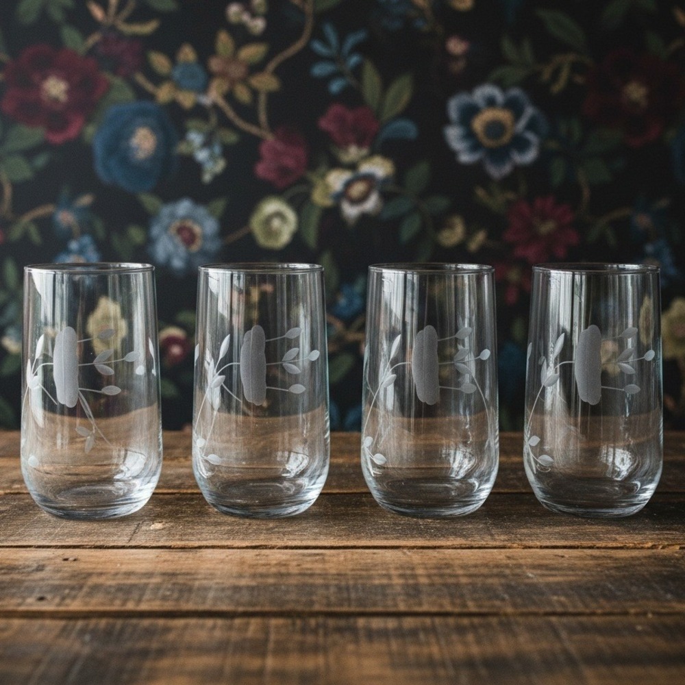 Princess House Heritage Juice Glasses Etched Floral Set of 4